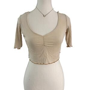 Butter Yellow Ruffled Hem Crop Top Size Medium